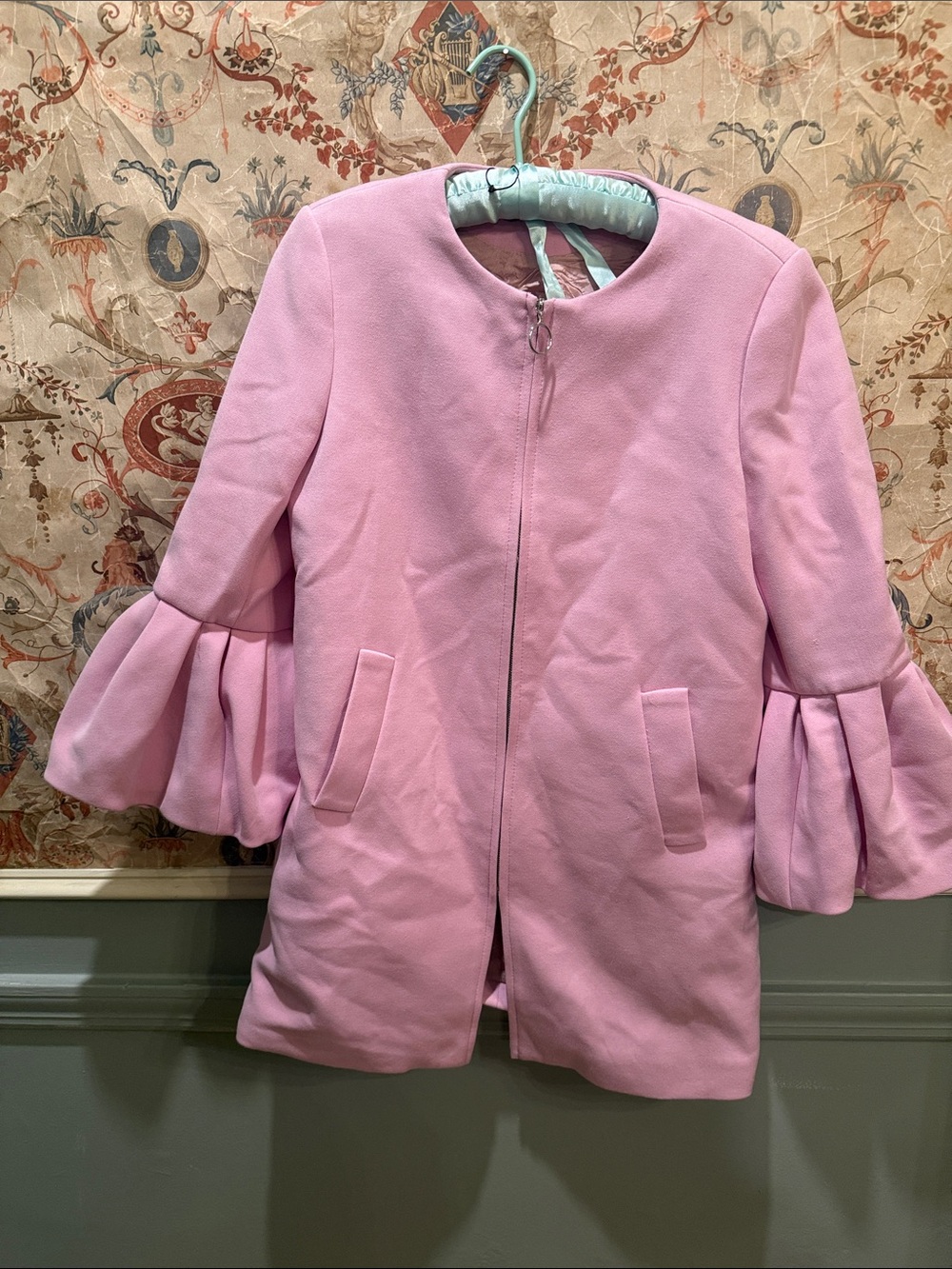 Zara Pink Ruffle-Sleeve Blazer Coat